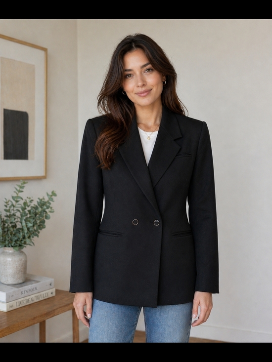 Jackets & Blazers - Petites by Demaro 100% Wool Black Double Breasted Blazer